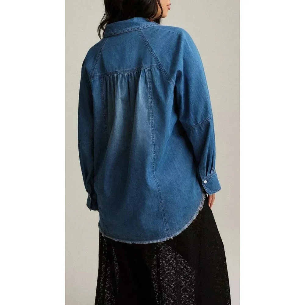 NWT Torrid Festi Denim Button-Up Shirt Blue Relaxed Tunic Top Plus Size 3 3X - Picture 8 of 12